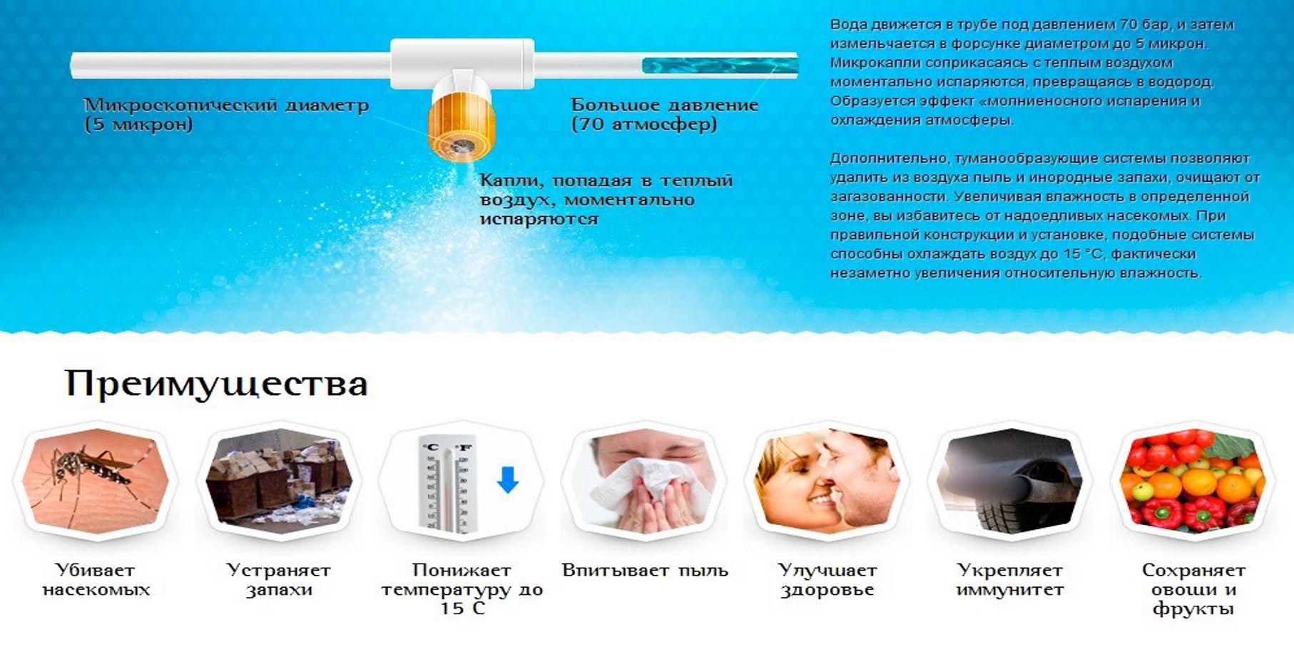 Системы водяного туманообразования. Системы охлаждения площадок и помещений  - Охлаждение туманом в Алматы - ProDigi Systems